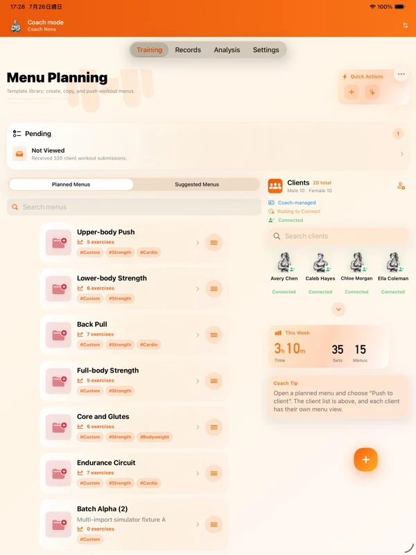 FitRoster Pro coach schedule on iPad
