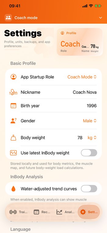 FitRoster profile and settings screen